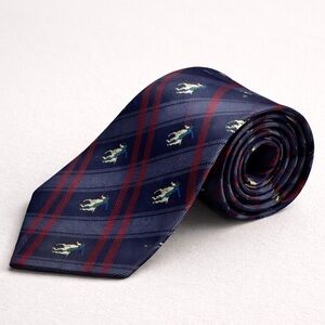 René Chagal Silk Polo Horse Tie Navy Plaid Equestrian Designer Necktie